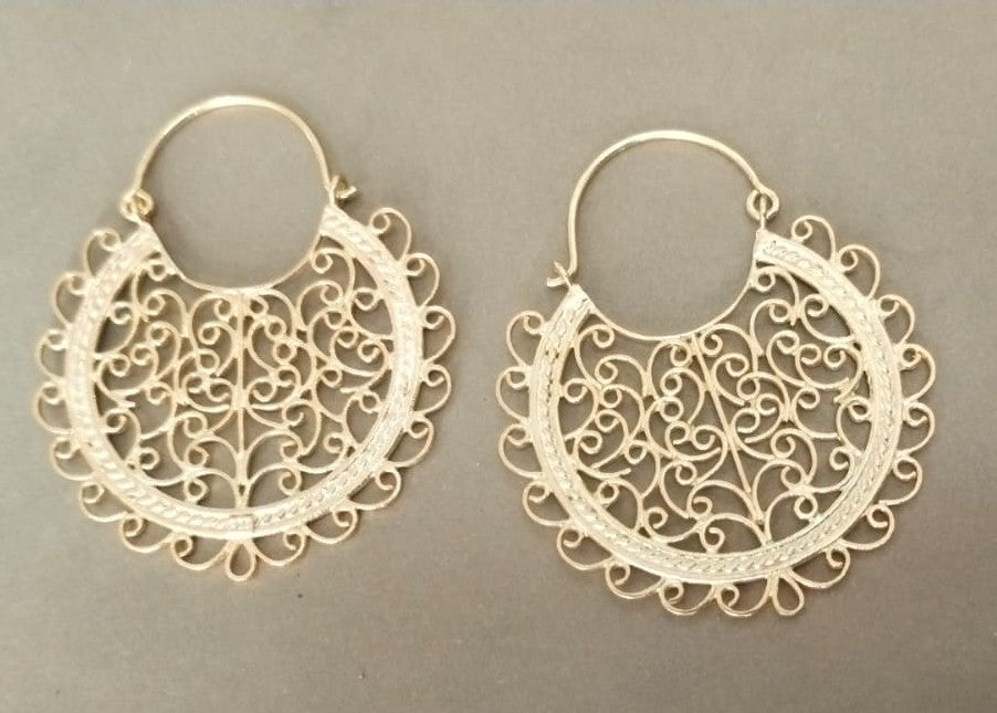 Jaali bali Hoop earrings in Sterling Silver with micron Gold plating.