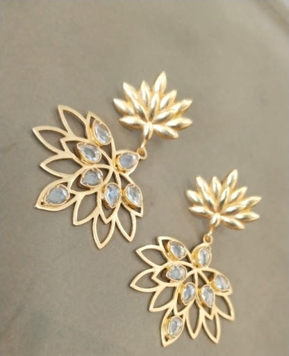 Kamal jaali earrings with Crystals in
Sterling Silver with micron Gold plating.