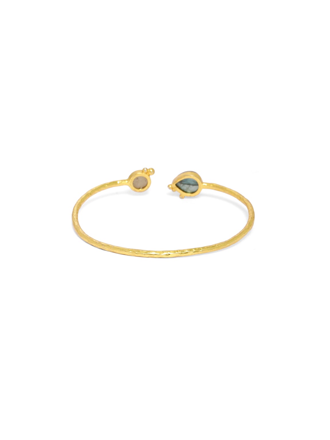 Bracelet in 92.5 sterling Silver, Gold plated rose Quartz and Labrodorite adjustable bangle.