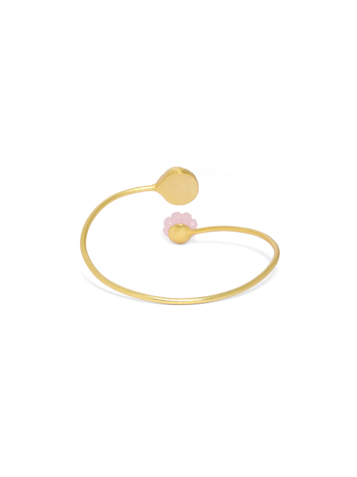 Bracelet carved with pink Chalcydony stone set in sterling Silver with micron Gold plating, adjustable stacking bracelet.