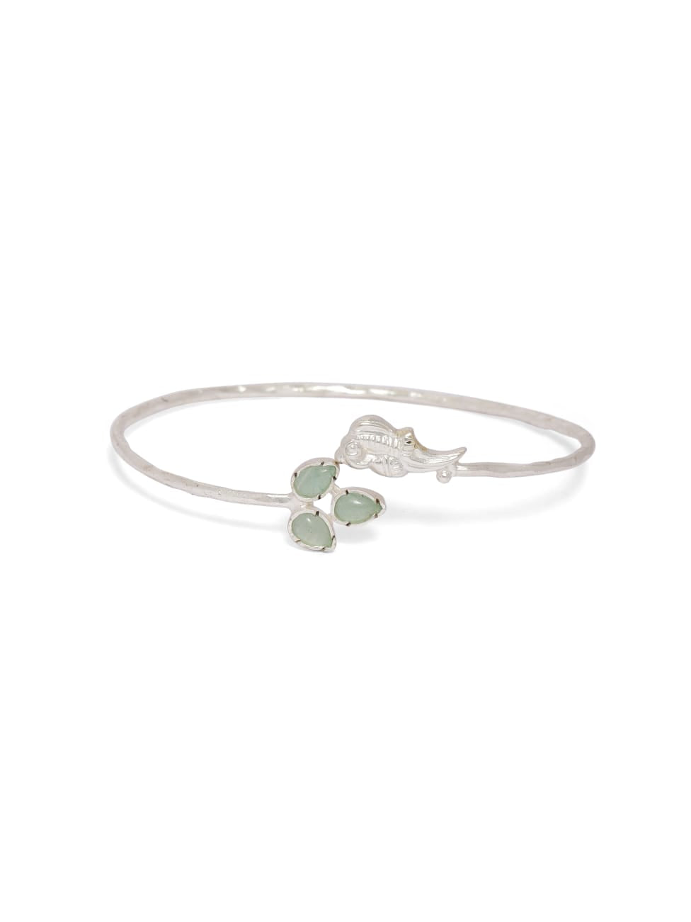 Bracelet with Grapes Aventurine stones set in sterling Silver with peacock in micron Gold plating, adjustable stacking bracelet.