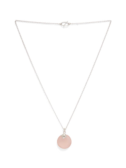 92.5 sterling Silver with pink Chalcy faceted stone trendy look necklace.