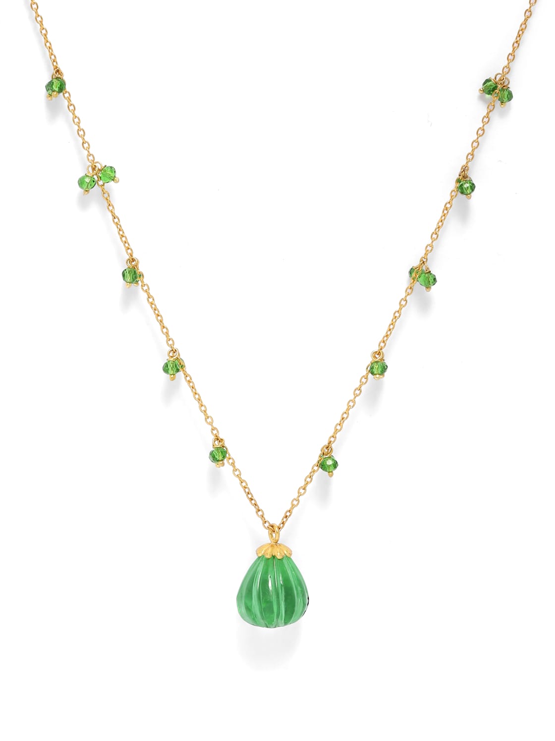 92.5 sterling Silver green Quartz melon shape droplet necklace with green Quartz beads.