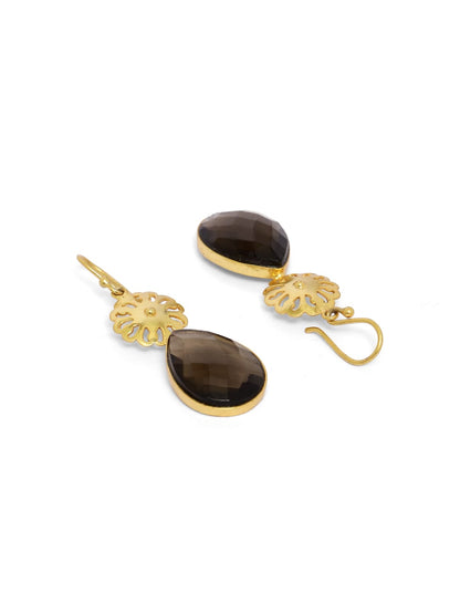 92.5 sterling Silver Gold plated smoky quartz faceted drop hook earrings.