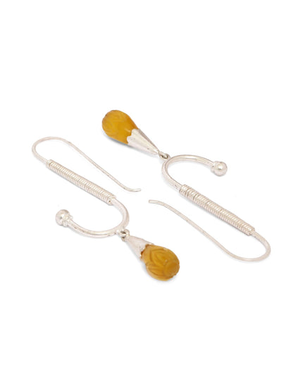 92.5 sterling Silver yellow Quartz carved hook earrings.