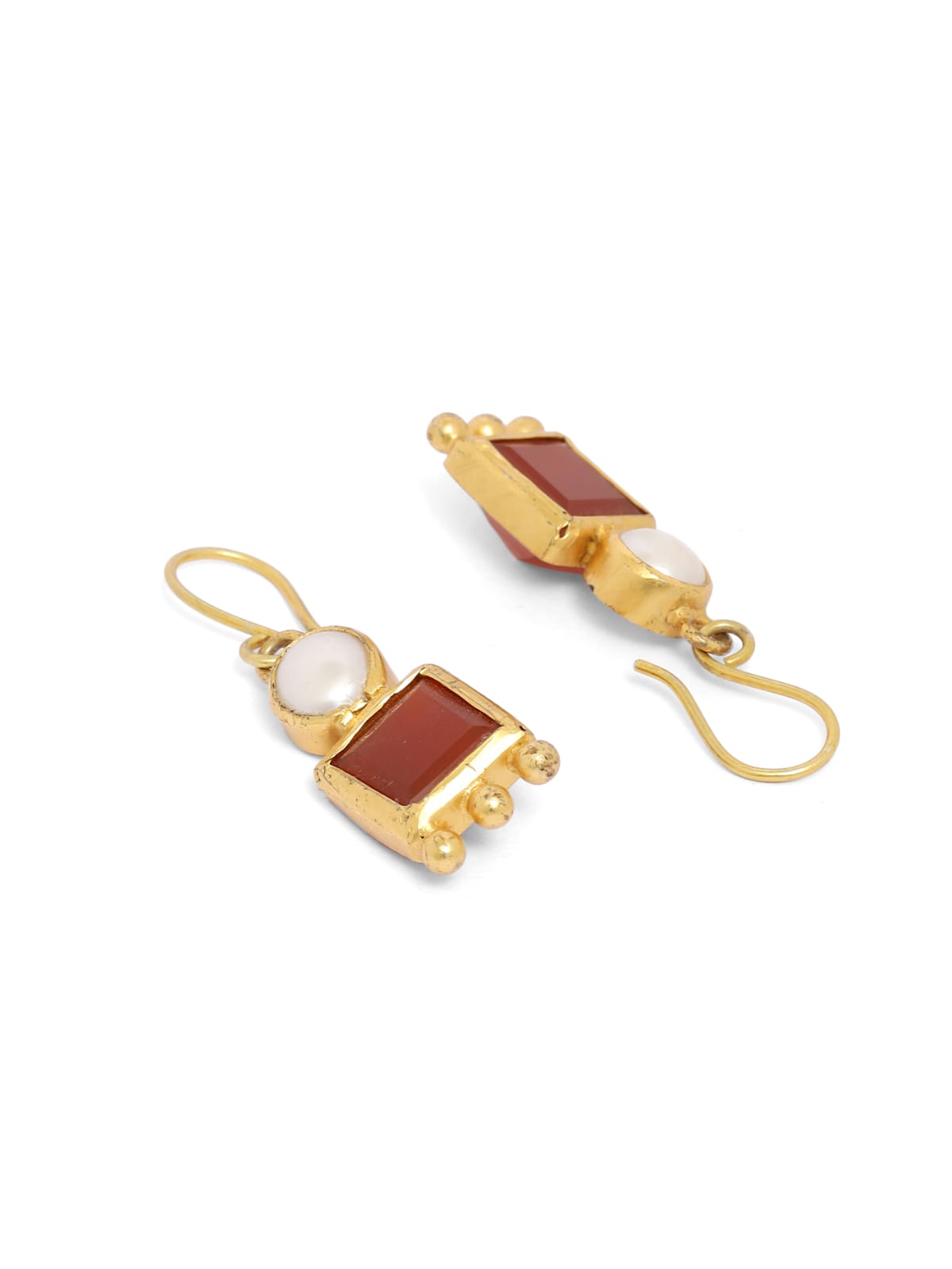 92.5 sterling Silver Gold plated pearl Red Onyx hook earrings.