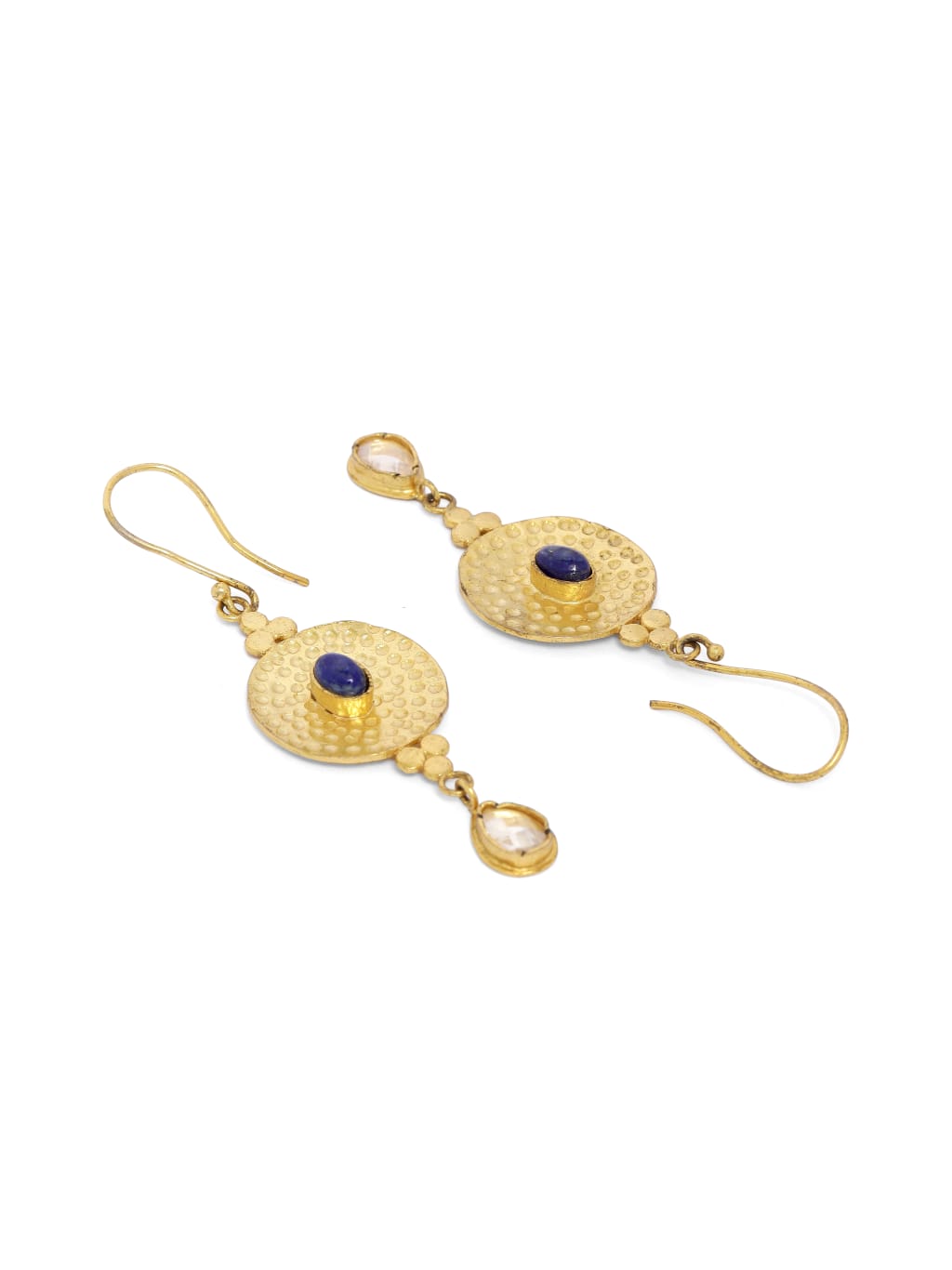 Hammered earrings in Lapis Lazuli with Polki.