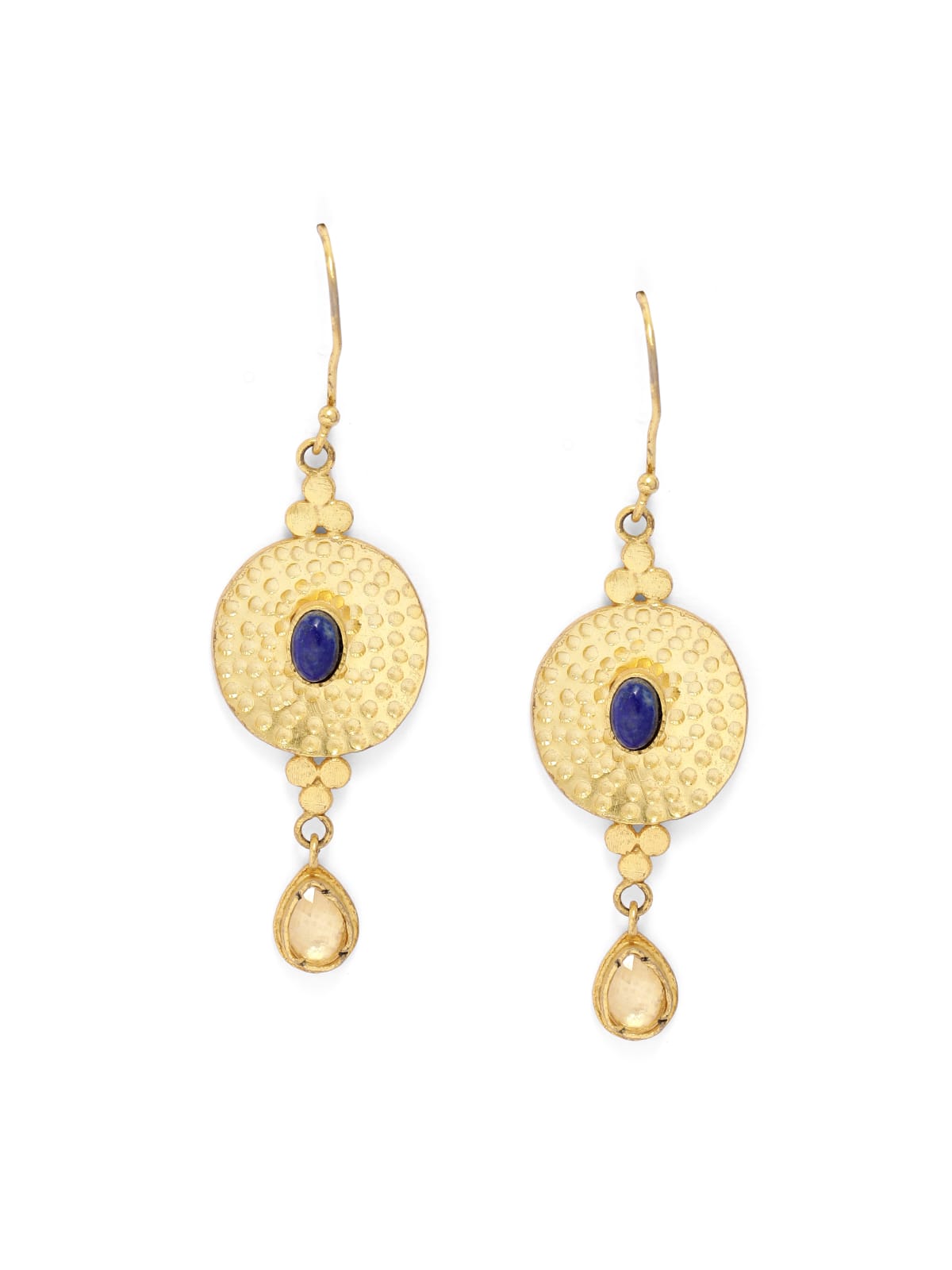 Hammered earrings in Lapis Lazuli with Polki.