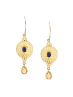 Load image into Gallery viewer, Hammered earrings in Lapis Lazuli with Polki.
