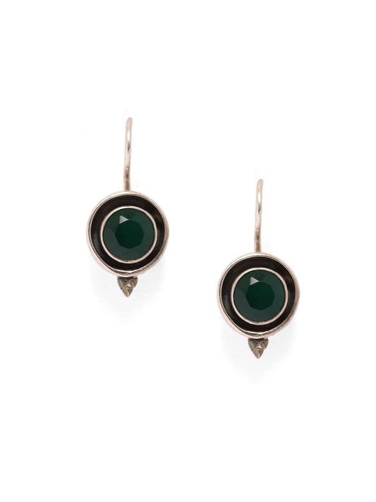 Sterling Silver earrings with faceted Green Onyx and black Enamel hook earrings.