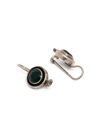 Sterling Silver earrings with faceted Green Onyx and black Enamel hook earrings.