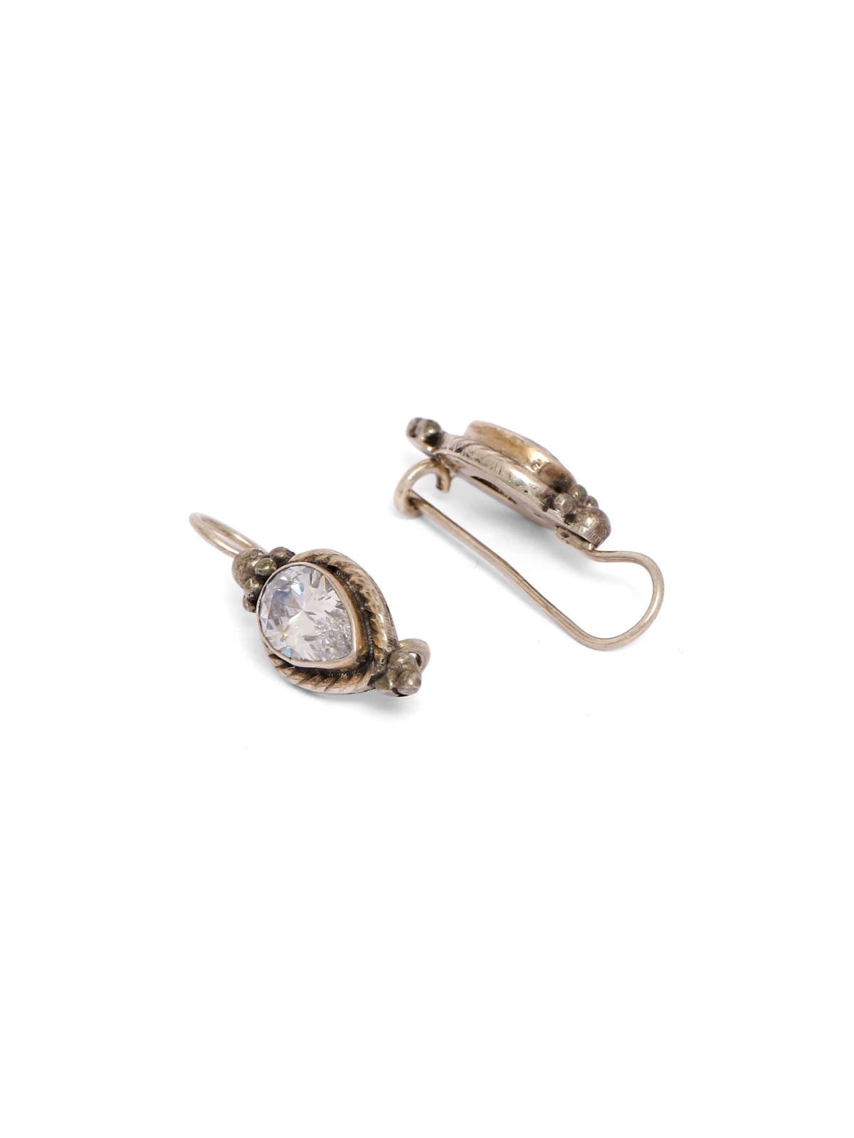 92.5 sterling Silver Zircon with twisted wire setting hook closure earrings.