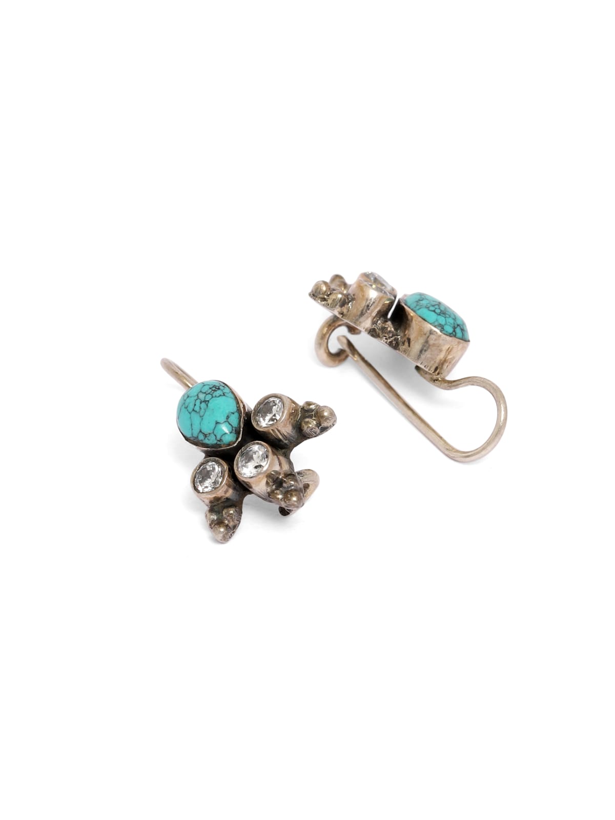 Sterling Silver hook earrings with Turquoise and cubic Zirconia in Oxidised plating.