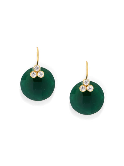 92.5 sterling Silver Gold plated faceted green Onyx with Zircon flower earrings.