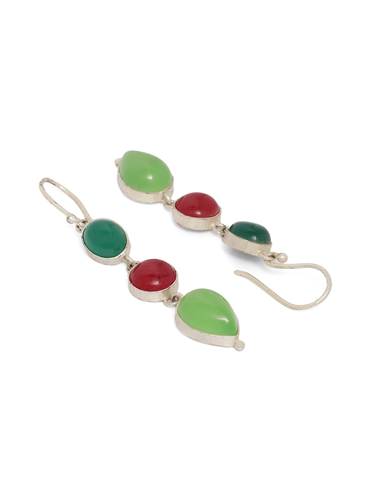 Sterling Silver hook earrings with double green Onyx, red Quartz and grapes Aventurine.