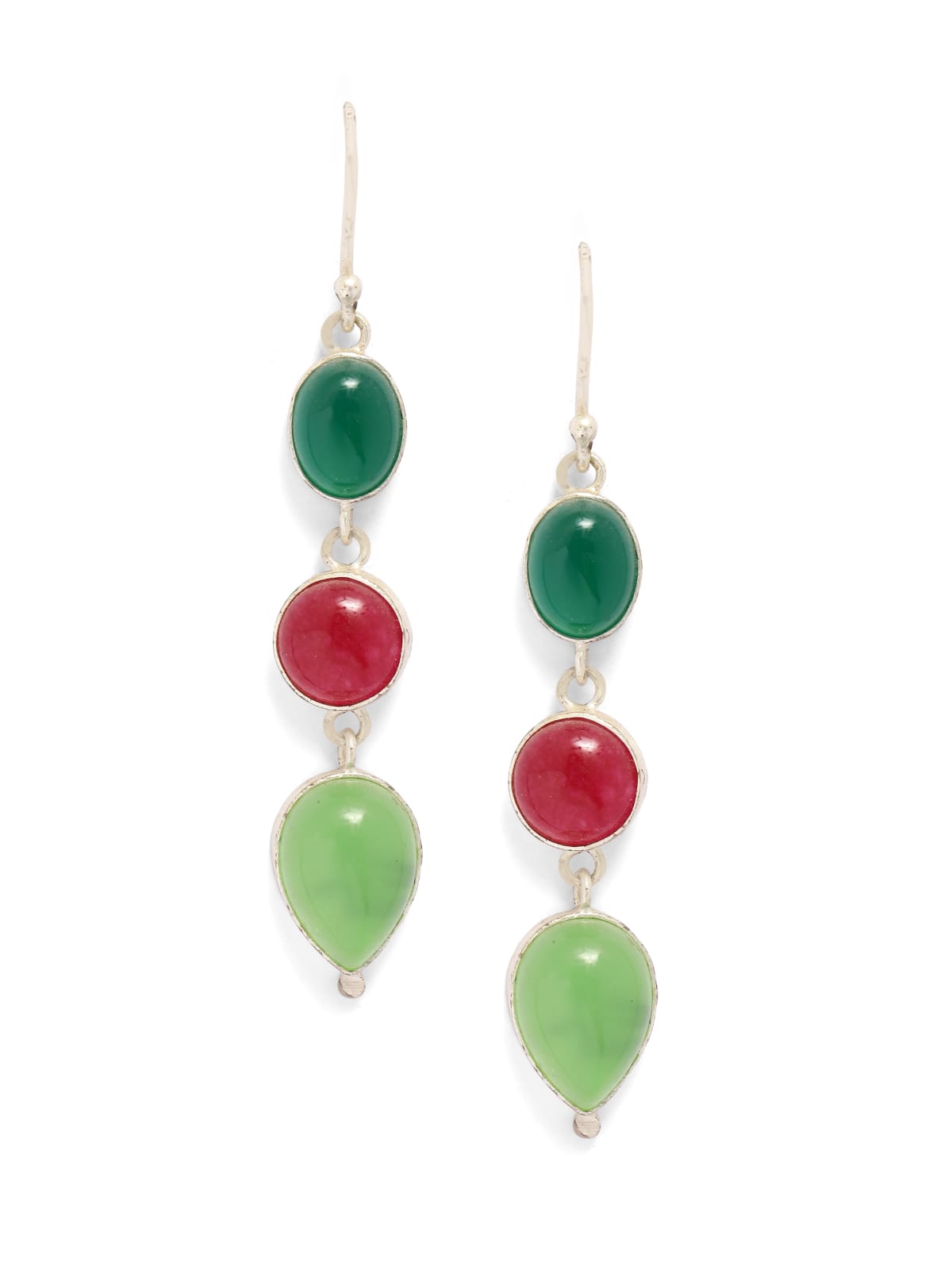Sterling Silver hook earrings with double green Onyx, red Quartz and grapes Aventurine.