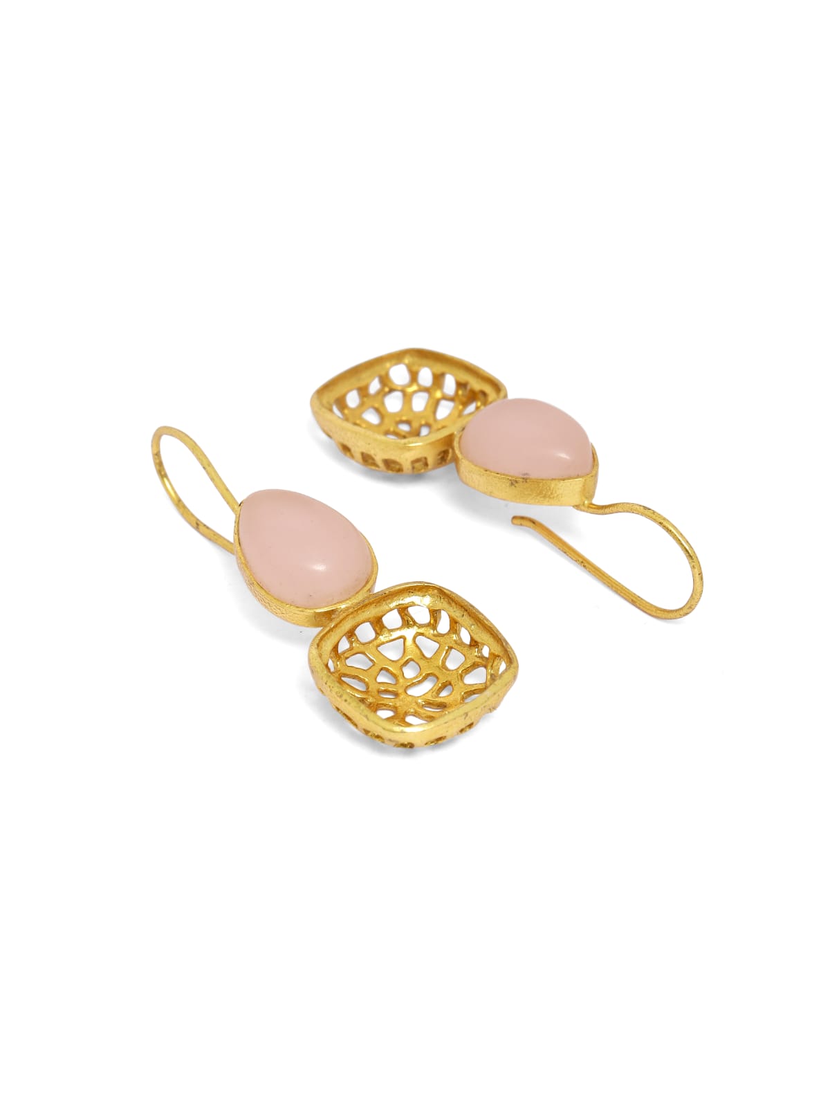 Sterling Silver hook earrings with jaali, pink Chalcydony in micron Gold plated.