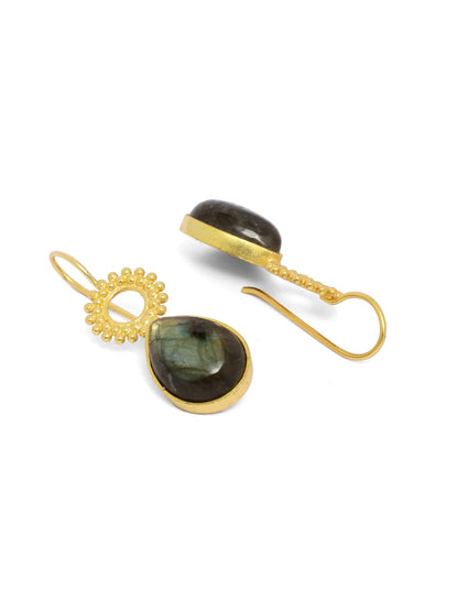 Sterling Silver hook earrings with Labradorites in micron Gold plated.