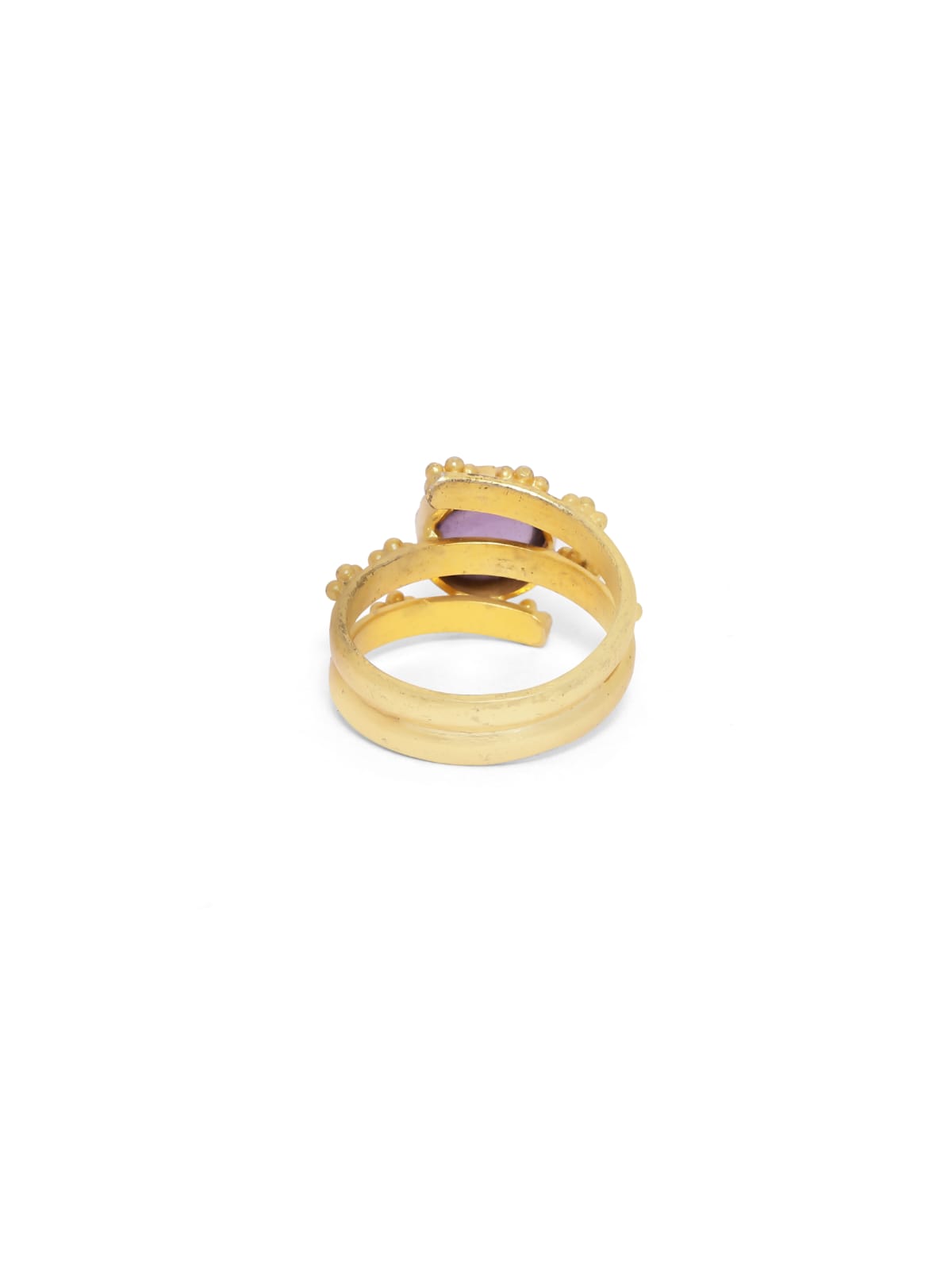 Rawa ring with Amethsyt set in sterling Silver, micron Gold plated, adjustable.