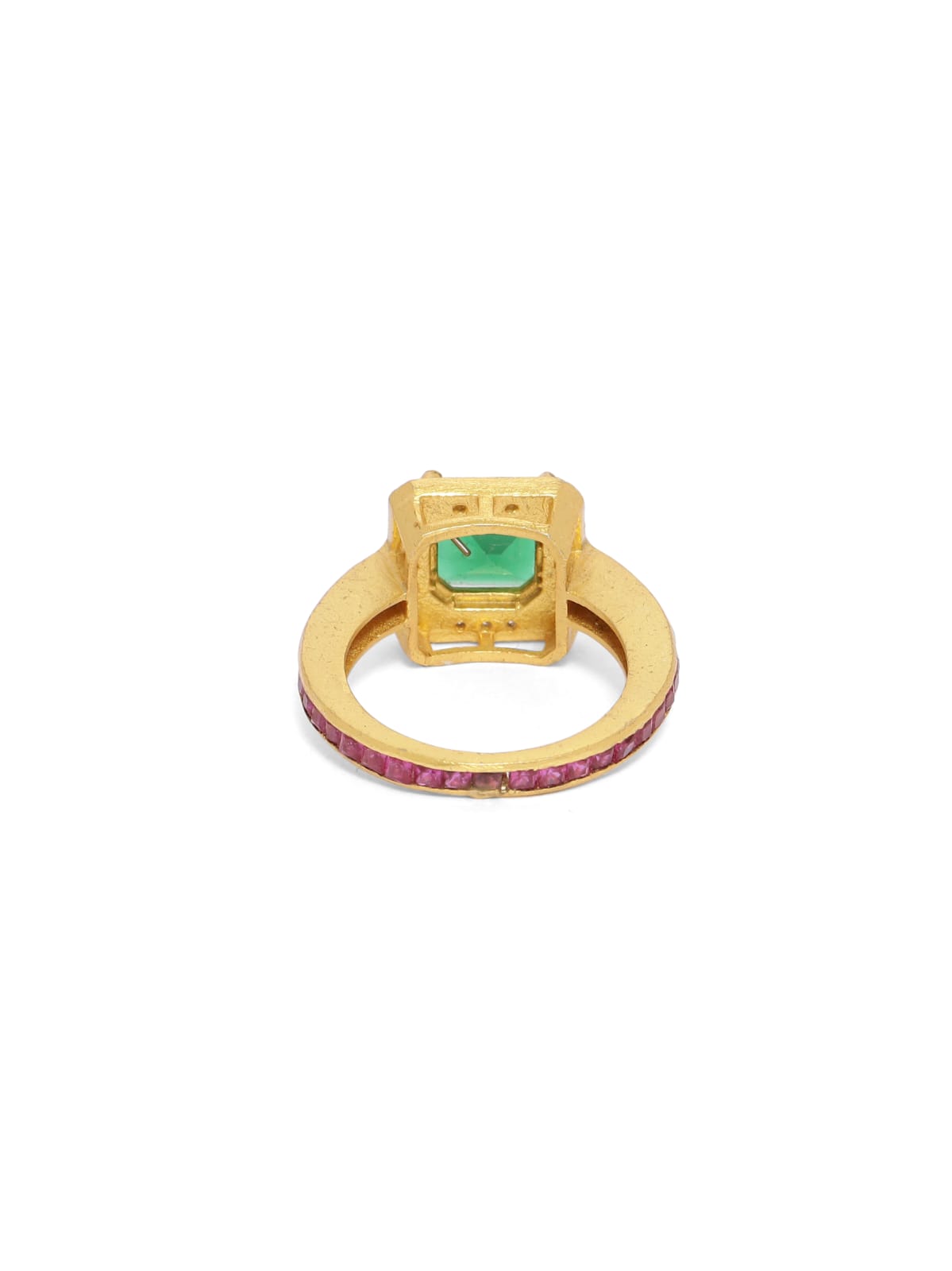 Art deco style ring with red, green and white Zircons in sterling Silver with micron Gold plating (Made to size).