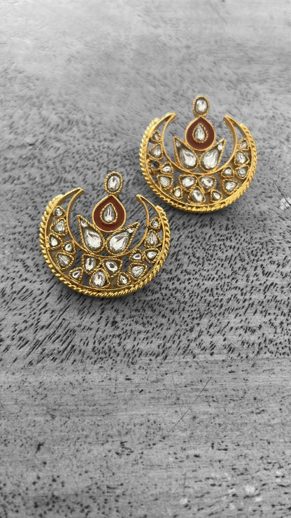 Chand Meena earrings in sterling Silver with micron Gold plating, Post closure.