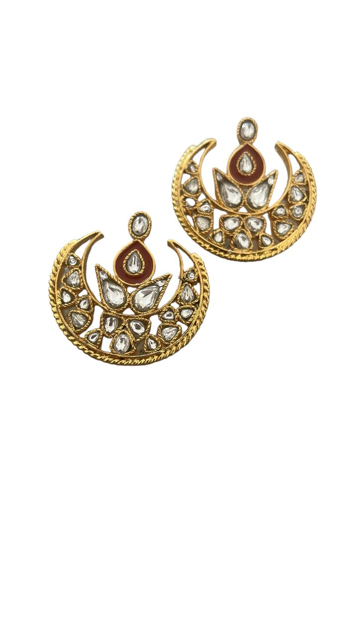 Chand Meena earrings in sterling Silver with micron Gold plating, Post closure.