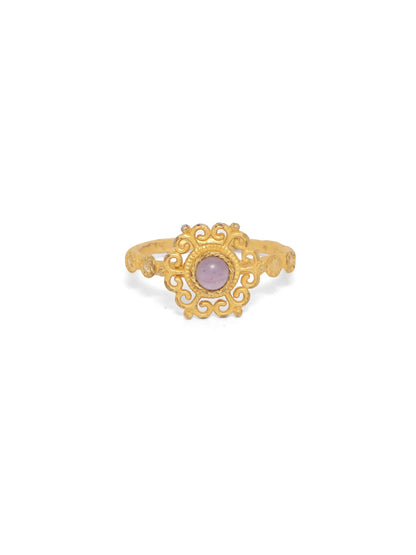 Rose Quartz Filigree ring made in sterling Silver, plated in 18 karat gold.