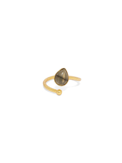 Sterling silver ring with Labradorite and Silver ball, 18 karat gold plated (adjustable).