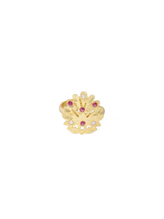 Sterling Silver ring in 18k Gold plating with red and white Crystals (adjustable).