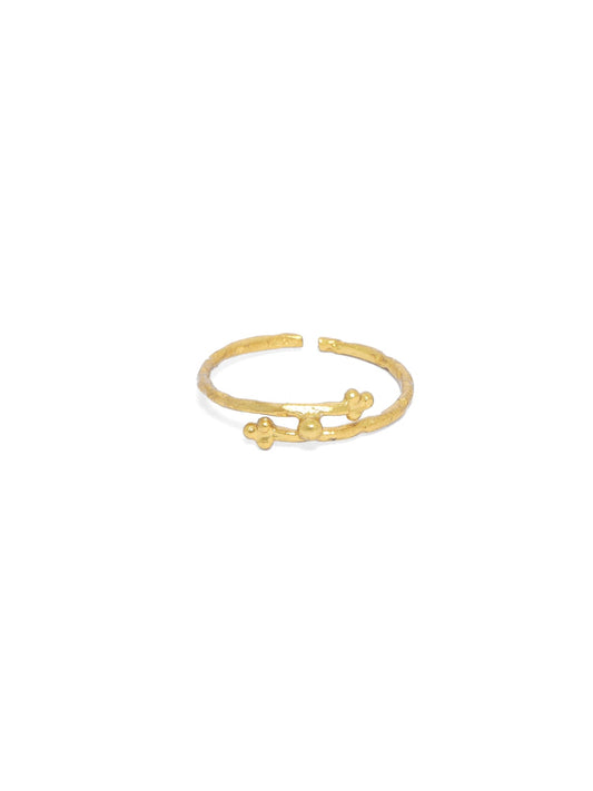 Sterling Silver stacking ring in 18k Gold plated with hammering and Rawa work (adjustable).