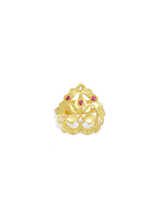 Sterling Silver ring in 18k Gold plating with red and white Crystals (adjustable).