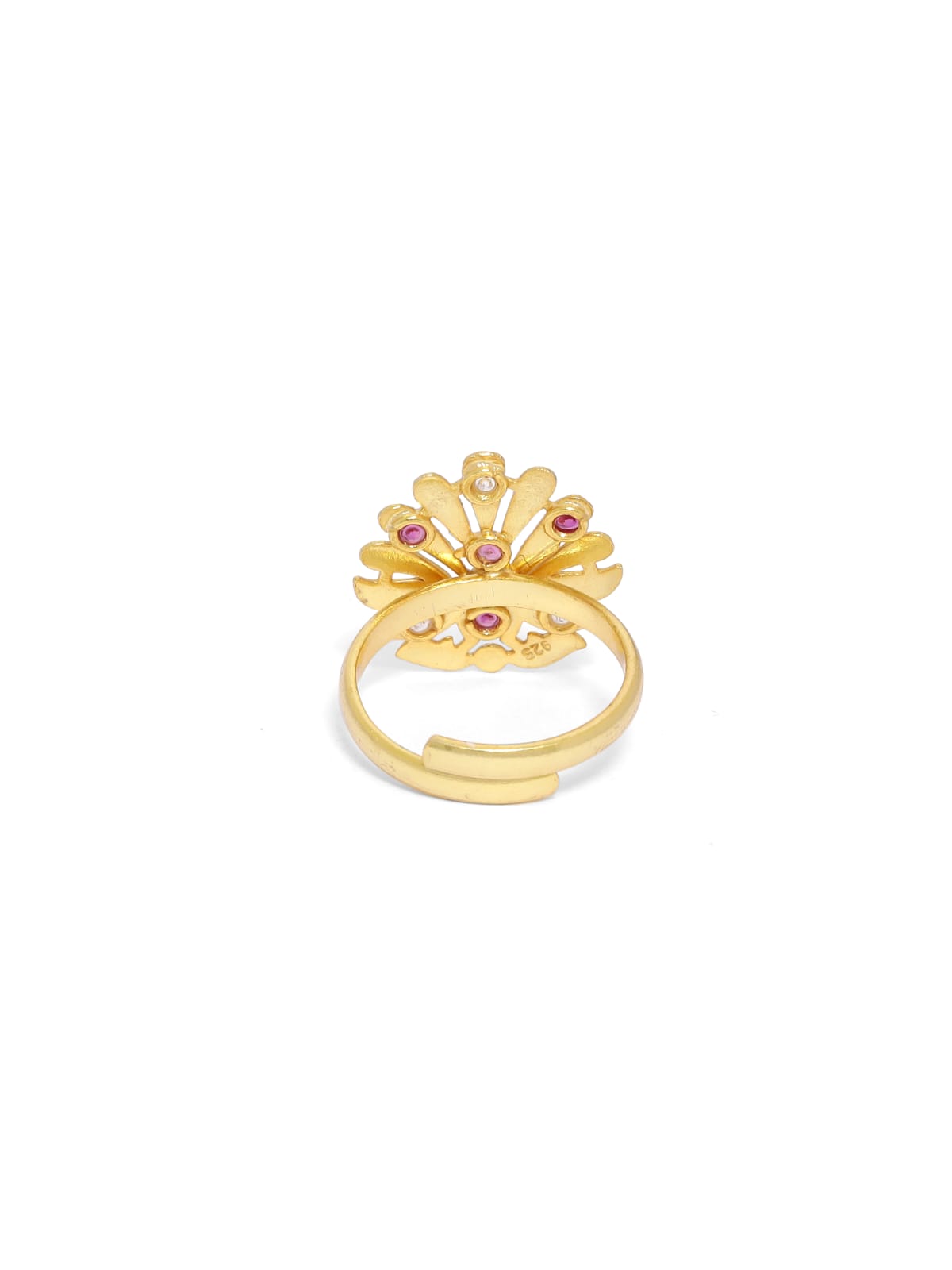 Sterling Silver ring in 18k Gold plating with red and white Crystals (adjustable).