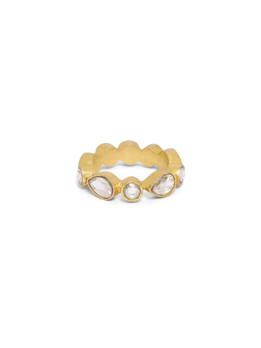 Sterling Silver ring with Polki pan stones in 18k Gold plated (made to size).