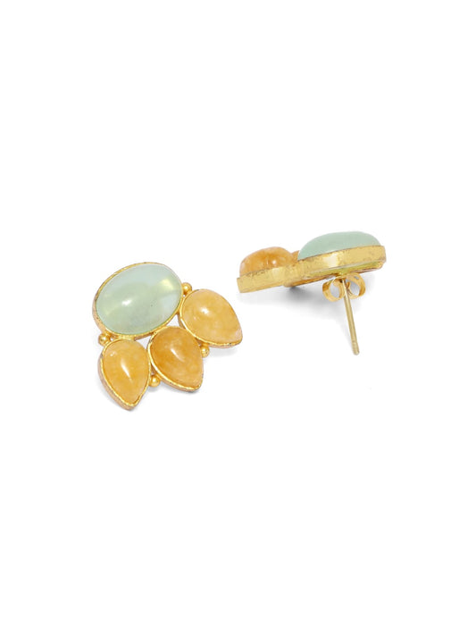 Sterling Silver earrings with 18k Gold plating, studded with yellow Aventurine and grapes Aventurine stones.
