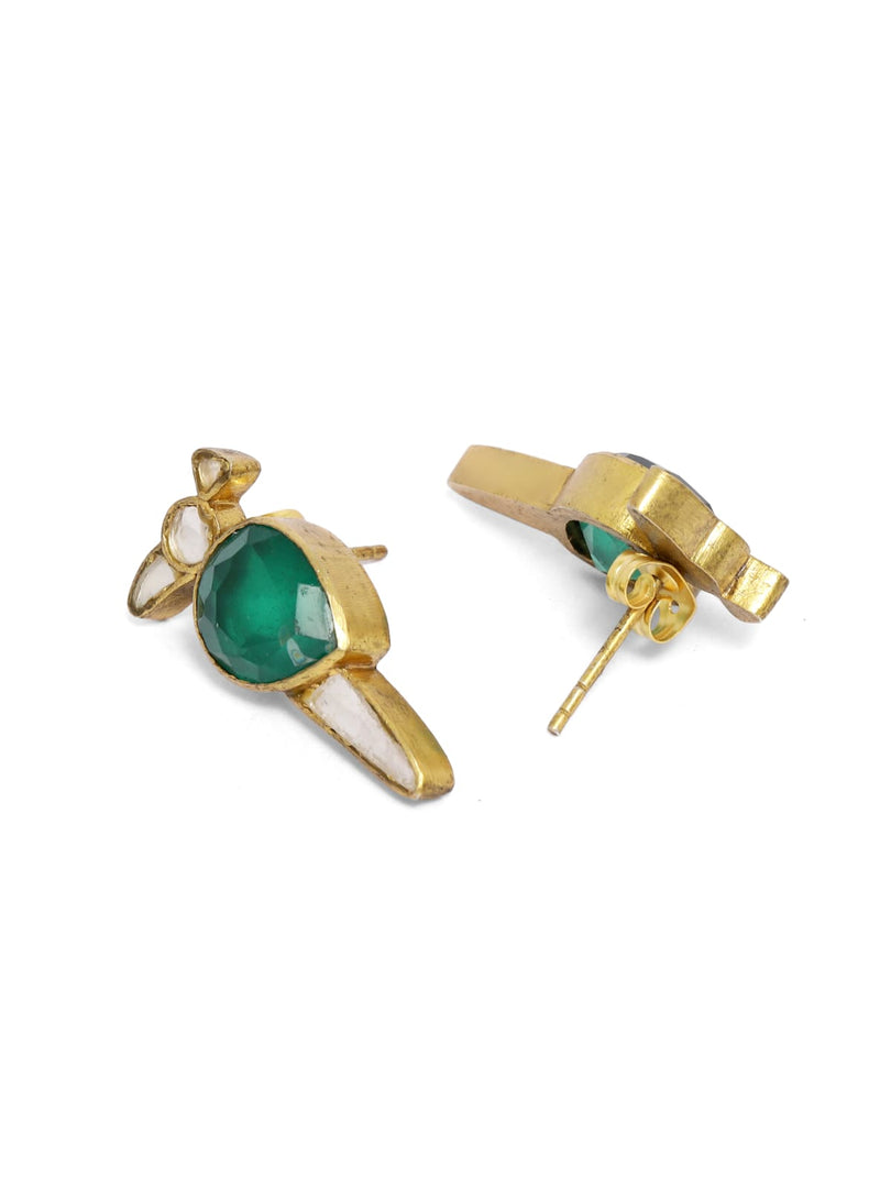 Mayur earrings with Polki stones 
Push and post closure.