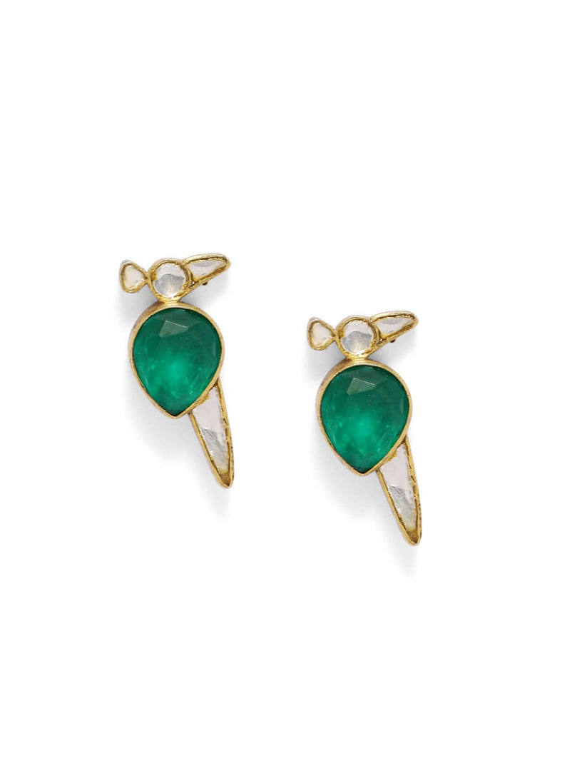 Mayur earrings with Polki stones 
Push and post closure.