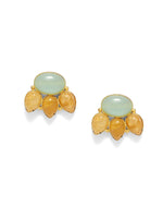 Load image into Gallery viewer, Sterling Silver earrings with 18k Gold plating, studded with yellow Aventurine and grapes Aventurine stones.
