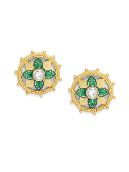 Sterling Silver Gold plated Enamel polki flower traditional studs.