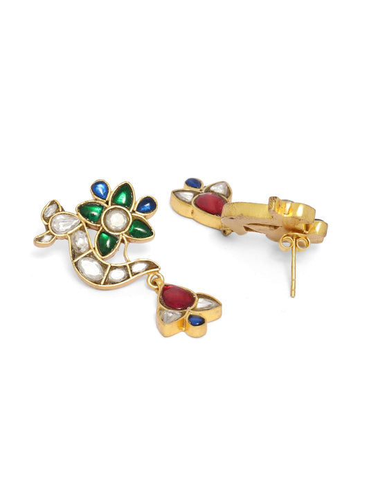 Sterling Silver 18k Gold plated Jadau Polki peacock earrings best for 
Traditional wear.