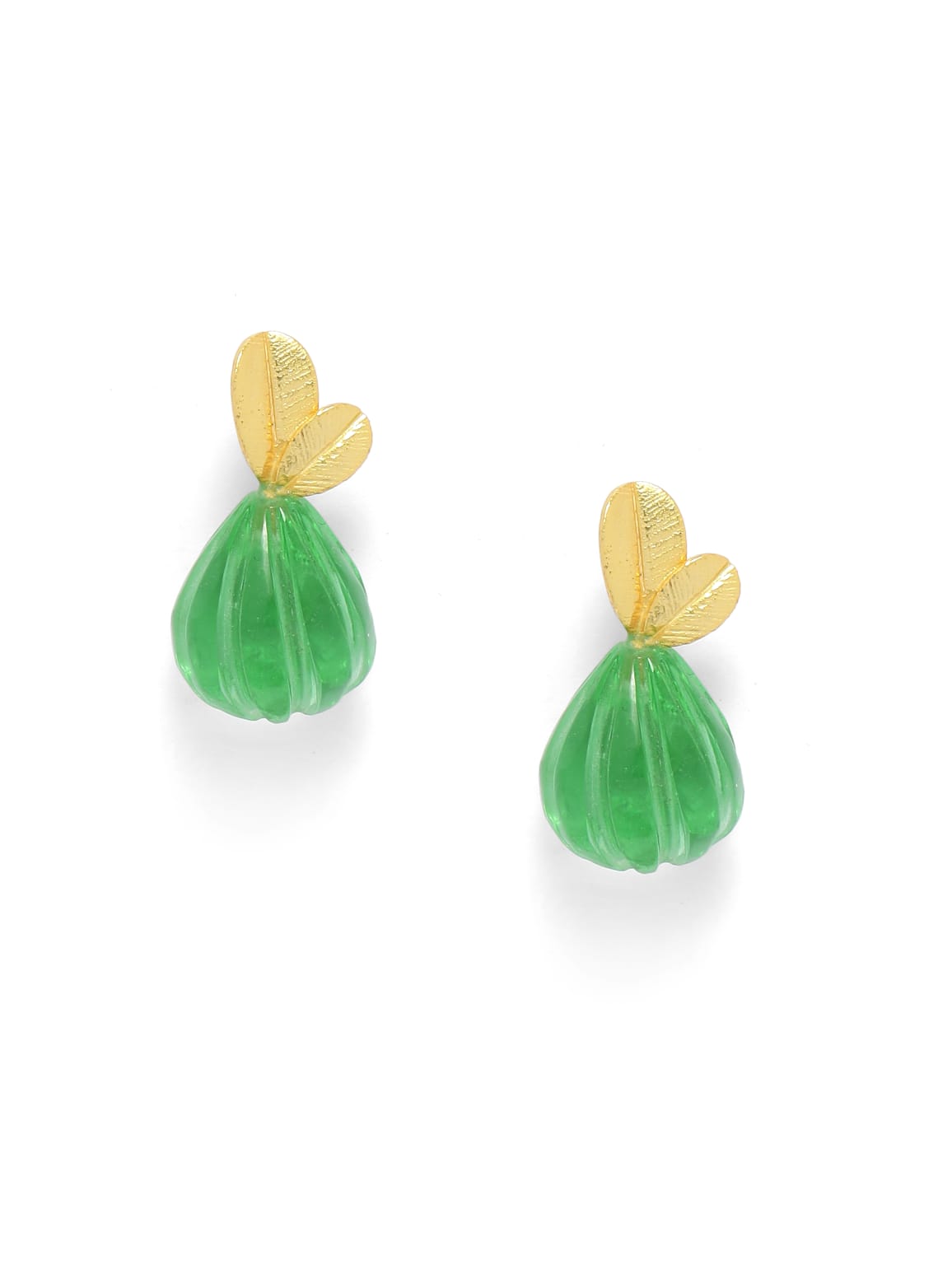 Sterling Silver 18k Gold plated
Carved green drop studs/earrings.