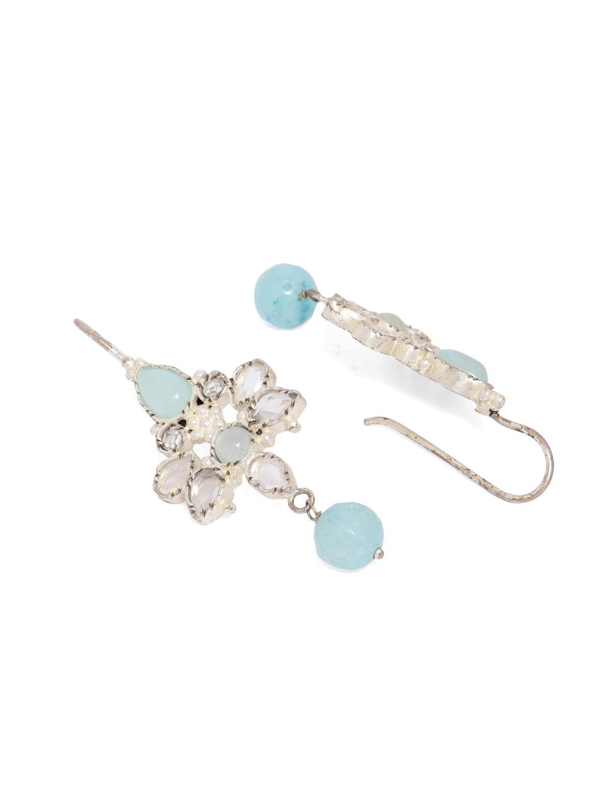 Sterling Silver hook earrings with Crystals and aqua chalcydony drop.