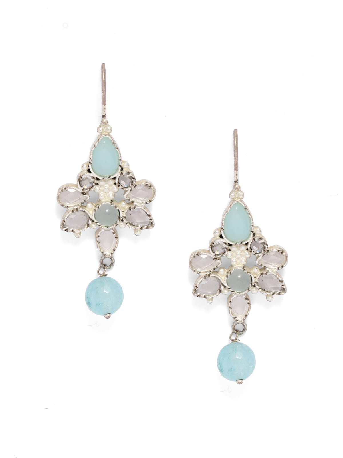 Sterling Silver hook earrings with Crystals and aqua chalcydony drop.