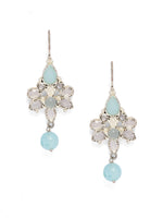 Load image into Gallery viewer, Sterling Silver hook earrings with Crystals and aqua chalcydony drop.
