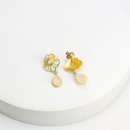 Sterling Silver Gold plated
Pastel colour Enamel with Rose Quartz Trendy earrings.