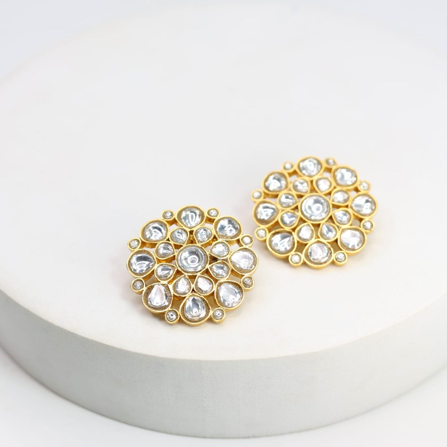 Sterling Silver oversized stud earrings with billor Polki in Post-Push closure.