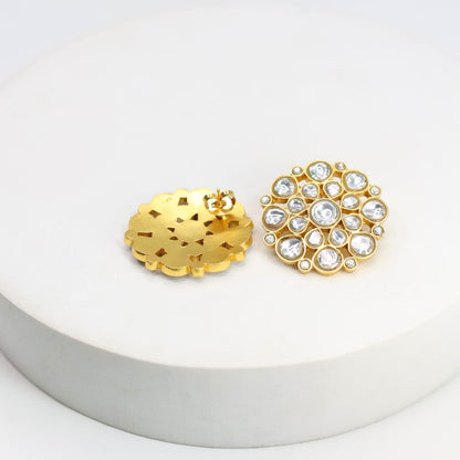 Sterling Silver oversized stud earrings with billor Polki in Post-Push closure.