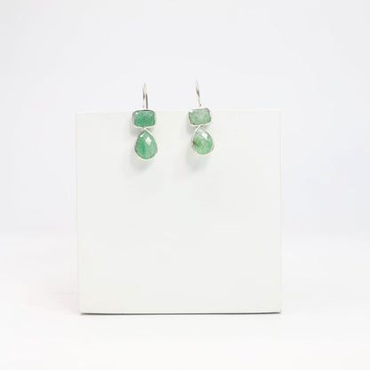 Two stone hook earrings in Sterling Silver earrings faceted grapes, Aventurine stones set. 
Light weight, classy, everyday wear.