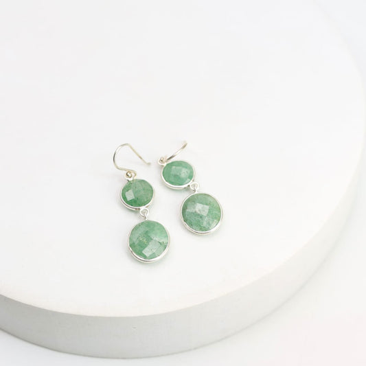 Two stone hook earrings in Sterling Silver earrings faceted grapes, Aventurine stones set.
Light weight, classy, everyday wear.