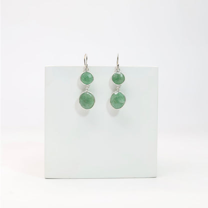 Two stone hook earrings in Sterling Silver earrings faceted grapes, Aventurine stones set.
Light weight, classy, everyday wear.