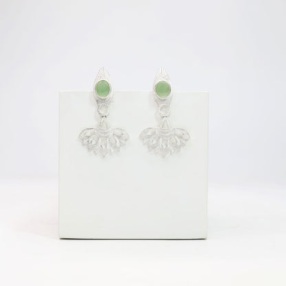 Sterling Silver Gold plated grapes aventurine fan shaped earrings.